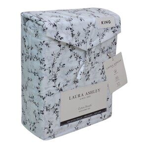 Laura Ashley Cotton Percale King Sheet Set Black & White Floral Pattern Cotton